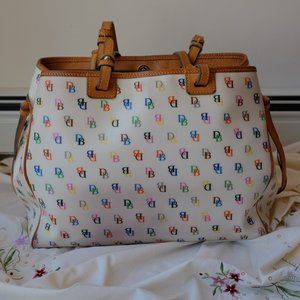 Dooney and Bourke Large White Rainbow Monogram Tote